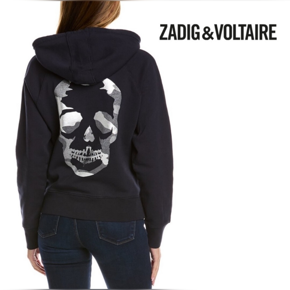 Zadig & Voltaire Women's Camo Skull Dark Hoodie With Metallic Skull Black Size S